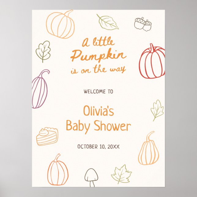Affiche Petit Citrouille Automne Doodle Baby shower Bienve (Devant)