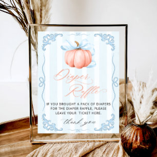 Affiche Petit Citrouille Baby shower Bleu Bow Déchets Raff