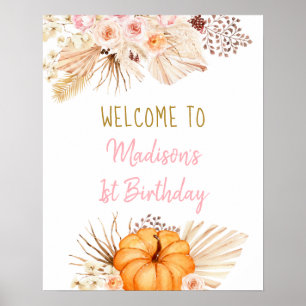 Affiche Petit Citrouille Boho Floral Anniversaire Bienvenu