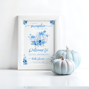 Affiche Petit Citrouille Bow Blue Baby shower Bienvenue