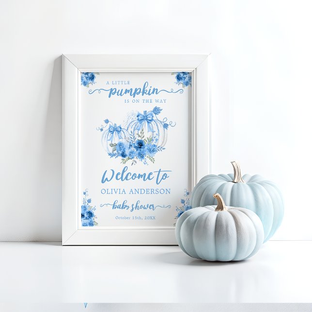 Affiche Petit Citrouille Bow Blue Baby shower Bienvenue (Créateur téléchargé)