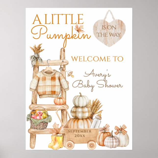 Affiche Petit Citrouille Chute Baby shower cultivé localem (Devant)