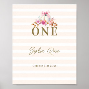 Affiche Petit Citrouille Pink Bow Roses 1er anniversaire B