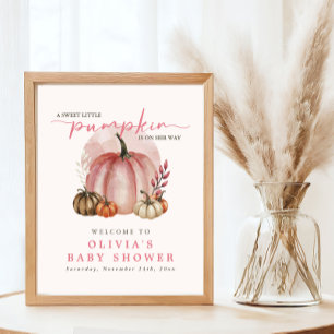 Affiche Petit Citrouille rose doux Baby shower de fille Bi