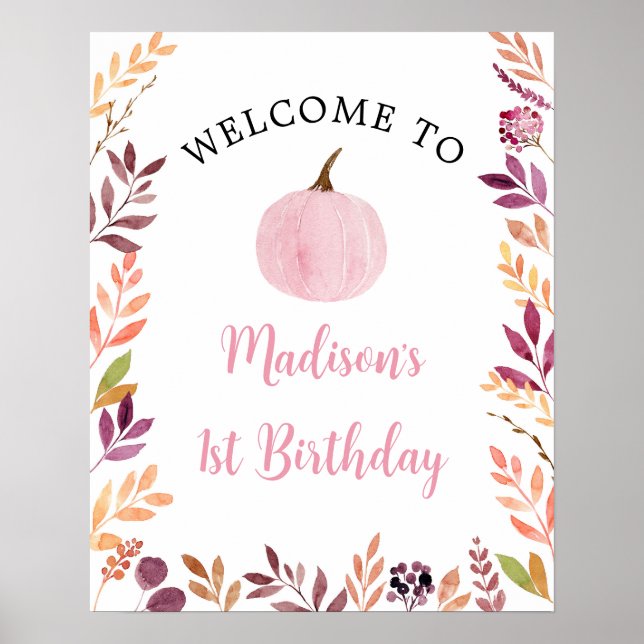 Affiche Petit Citrouille Rose fille Boho Anniversaire Bien (Devant)