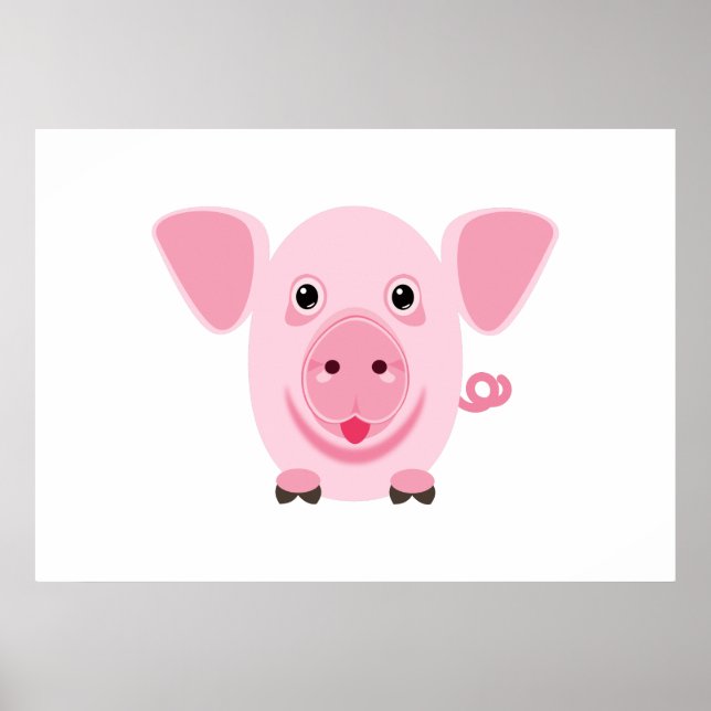 Affiche Petit cochon rose heureux mignon (Devant)