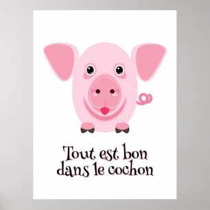 Affiche Petit cochon rose heureux mignon