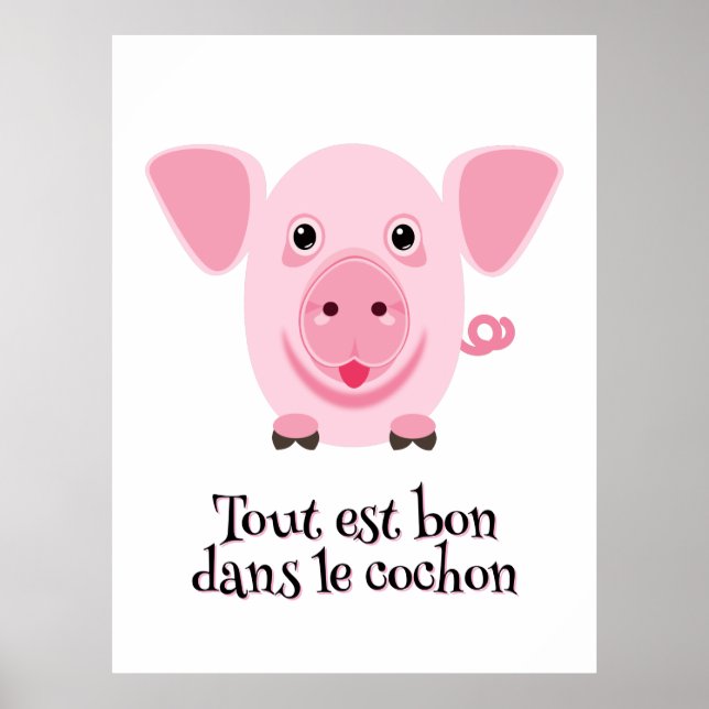 Affiche Petit cochon rose heureux mignon (Devant)