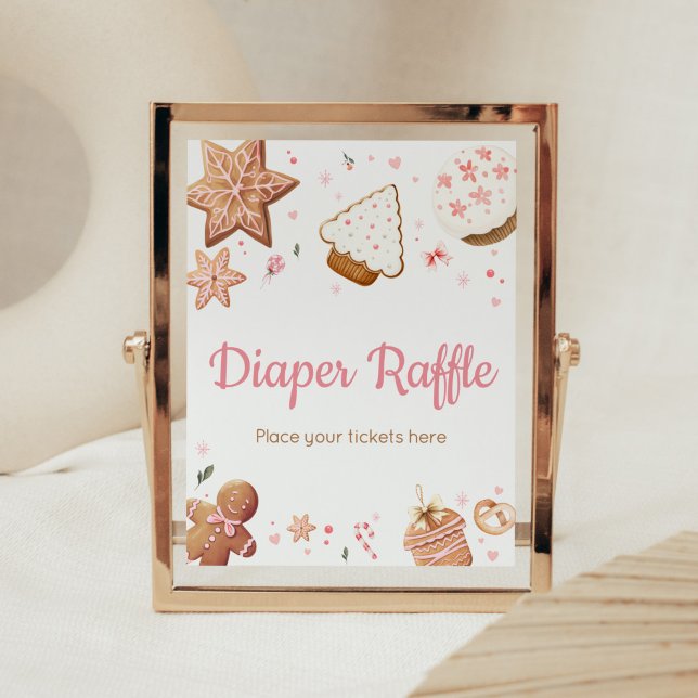 Affiche Petit Cookie Cookie Colibri Raffle de Noël rose (Christmas Little Cookie Gingerbread Baby Shower Diaper Raffle Sign)