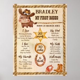 Affiche Petit cowboy mignon cheval bébé dans un jalon casq
