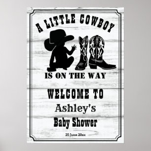 Affiche Petit cowboy rustique baby shower noir et blanc