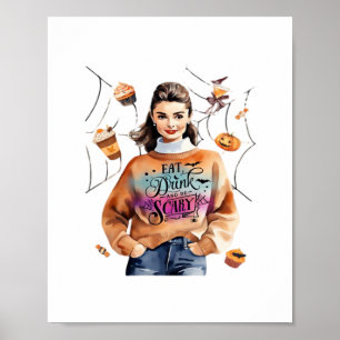 Affiche Petit Déjeuner À Halloween Dîner Boire et être eff