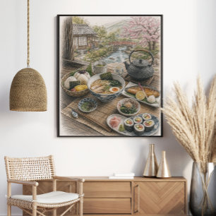 Affiche Petit déjeuner japonais traditionnel au jardin