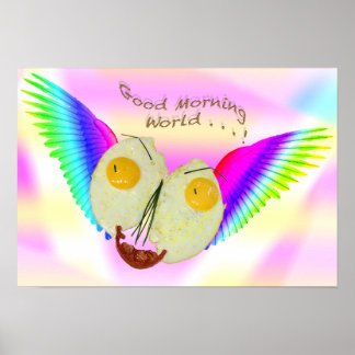 AFFICHE PETIT DÉJEUNER ŒUF VISAGE VOLANT AUX COULEURS DE L