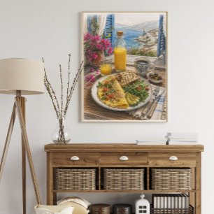 Affiche Petit déjeuner Omelette Méditerranéenne au bord de