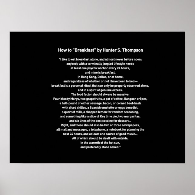 Affiche Petit déjeuner par Hunter S Thompson (Devant)