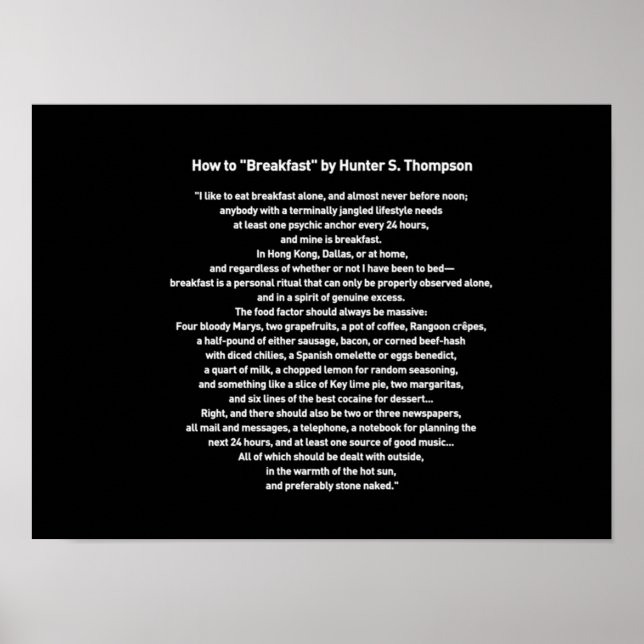 Affiche Petit déjeuner par Hunter S Thompson (Devant)