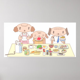 Affiche Petit déjeuner pour la famille de chiens.