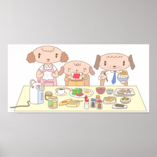 Affiche Petit déjeuner pour la famille de chiens.
