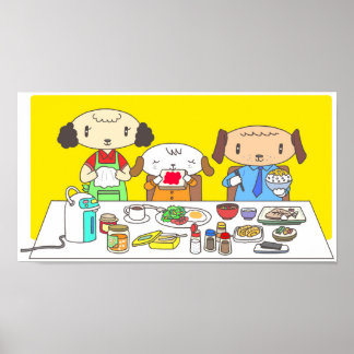 Affiche Petit déjeuner pour la famille de chiens.