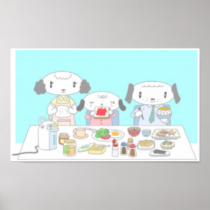 Affiche Petit déjeuner pour la famille de chiens.
