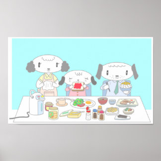 Affiche Petit déjeuner pour la famille de chiens.