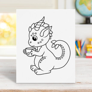 Affiche Petit Dragon mignon tenant une page de coloriage d
