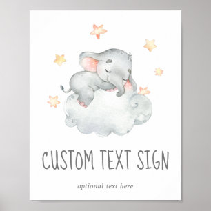 Affiche Petit éléphant Baby shower fille Signe texte perso