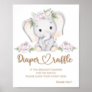 Affiche Petit éléphant baby shower tombola de couche