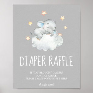 Affiche Petit éléphant Garçon Gris Baby shower Déchets Raf