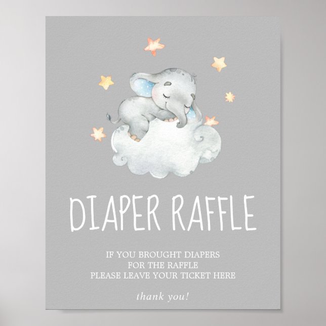 Affiche Petit éléphant Garçon Gris Baby shower Déchets Raf (Devant)