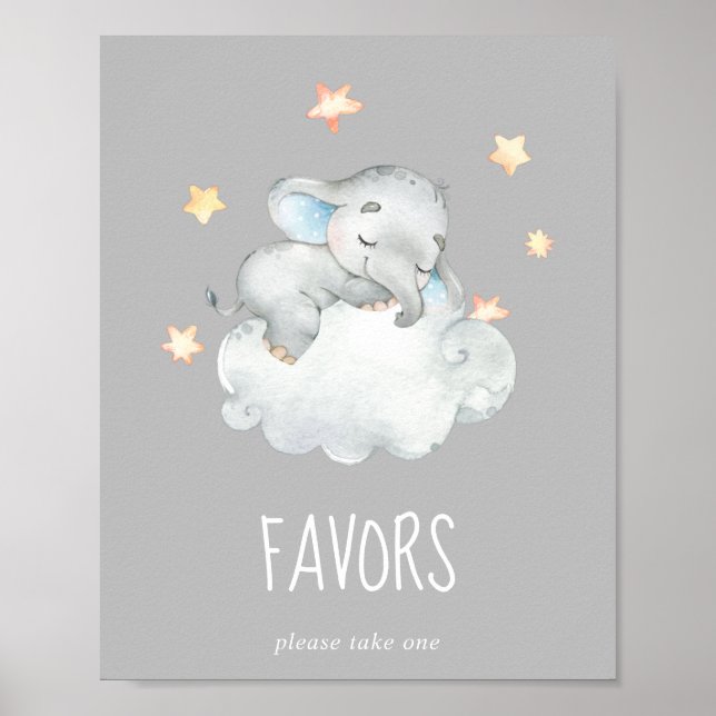 Affiche Petit éléphant garçon | Signe des faveurs du Baby  (Devant)
