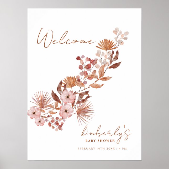 Affiche Petit Fleur sauvage Boho Baby shower accueil (Devant)