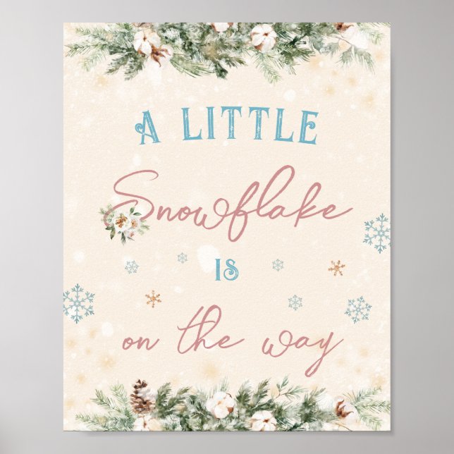 Affiche Petit Flocon Sur Le Chemin Baby shower D'Hiver (Devant)