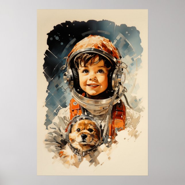 Affiche Petit garçon astronaute et chien (Devant)