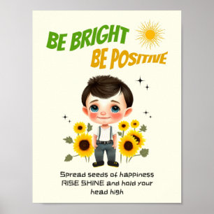Affiche Petit garçon avec des tournesols