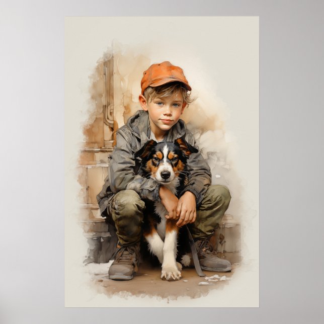 Affiche Petit garçon et chien (Devant)