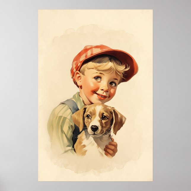 Affiche Petit garçon et chien (Devant)