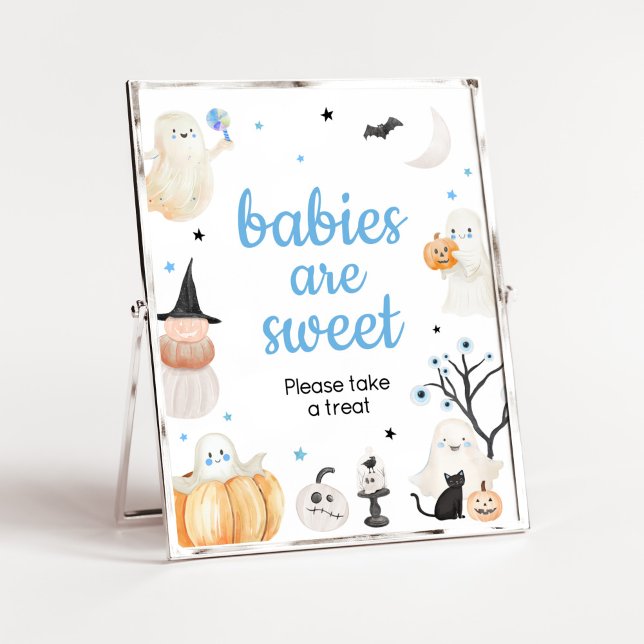 Affiche Petit garçon Halloween Les petits garçons sont dou (A Little Boo Baby Shower Babies are Sweet Sign)