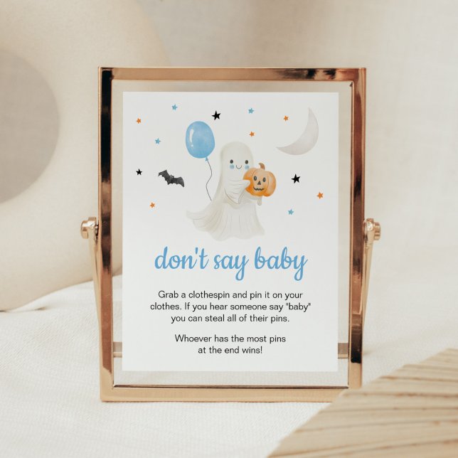Affiche Petit garçon Halloween Petit garçon Ne dis pas béb (A Little Boo Baby Shower Don't Say Baby Sign)