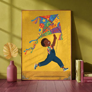 Affiche Petit garçon heureux faisant voler un cerf-volant