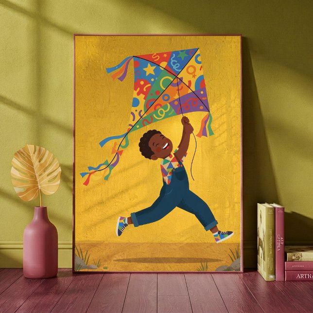 Affiche Petit garçon heureux faisant voler un cerf-volant  (Créateur téléchargé)