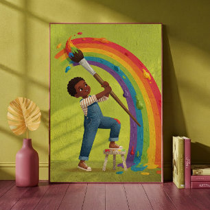 Affiche Petit garçon peignant un arc-en-ciel Art de nurser