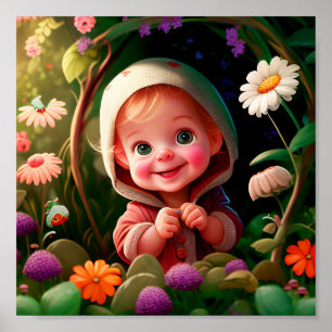 Affiche Petit Garçon Souriant Dans Un Jardin De Fleurs