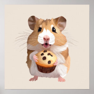 Affiche Petit Hamster Cute Tenant Un Muffin