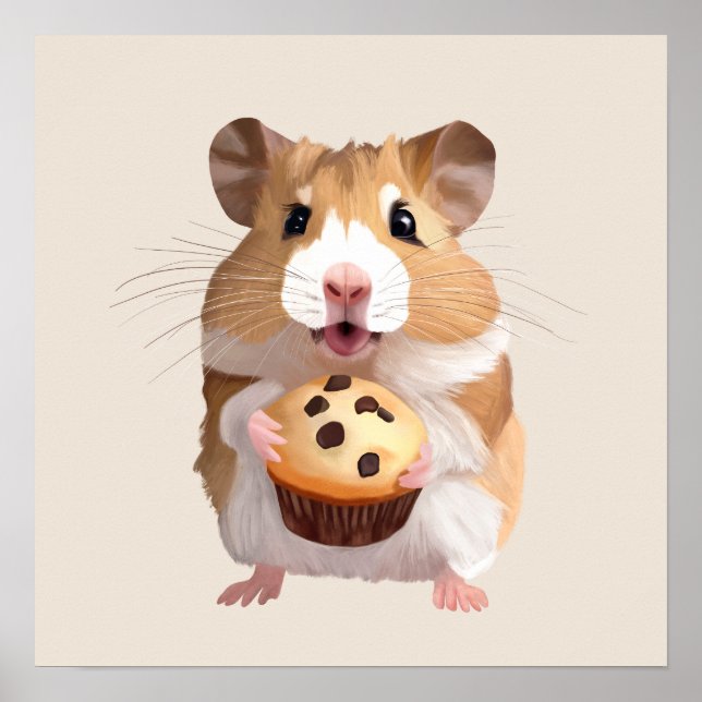 Affiche Petit Hamster Cute Tenant Un Muffin (Devant)
