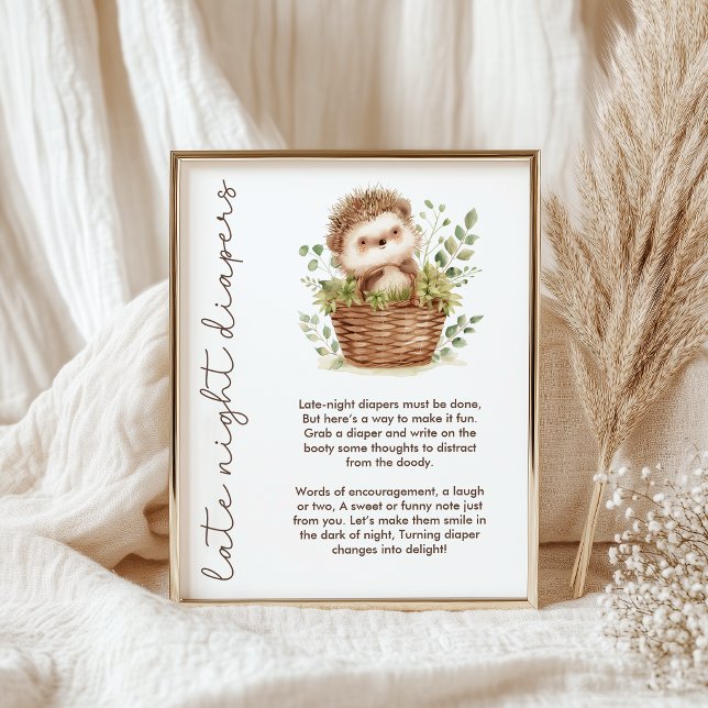 Affiche Petit Hérisson Jeu de Baby Shower Couche de Nuit (Créateur téléchargé)