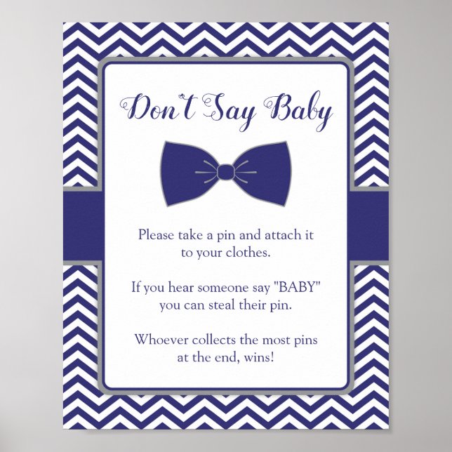 Affiche Petit homme Bow Cravate Baby shower ne pas dire bé (Devant)