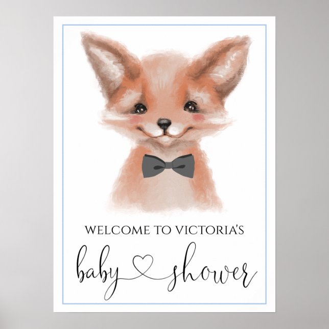 Affiche Petit Homme Woodland Fox Boy Baby shower Signes (Devant)