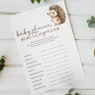 Affiche Petit jeu de Baby Shower Scattergories Hérisson